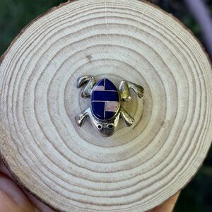 Native American Sterling Silver Multi Stone Inlay Turtle pin Brooch